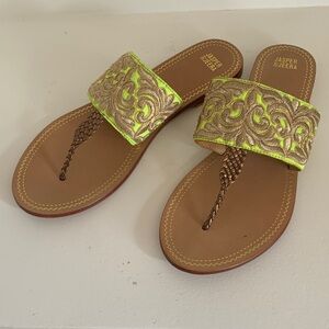 Jasper & Jeera Women's Embroidered Sandals - Gold and Lime Green (Size 41)